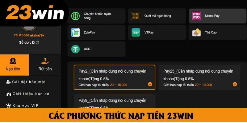 Các phương thức nạp tiền 23win Các phương thức nạp tiền 23win